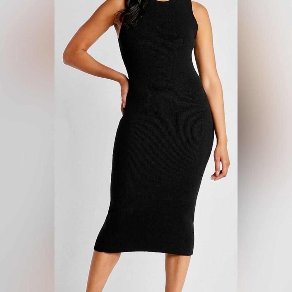 Express Black Sleeveless Midi Bodycon Dress